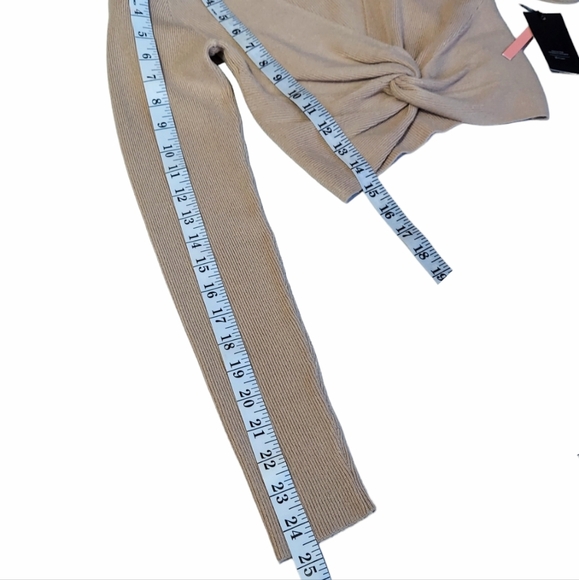 Crop Sweater Womens Small Taupe Knot Front Cropped V Neck Long Sleeve New - Picture 5 of 12